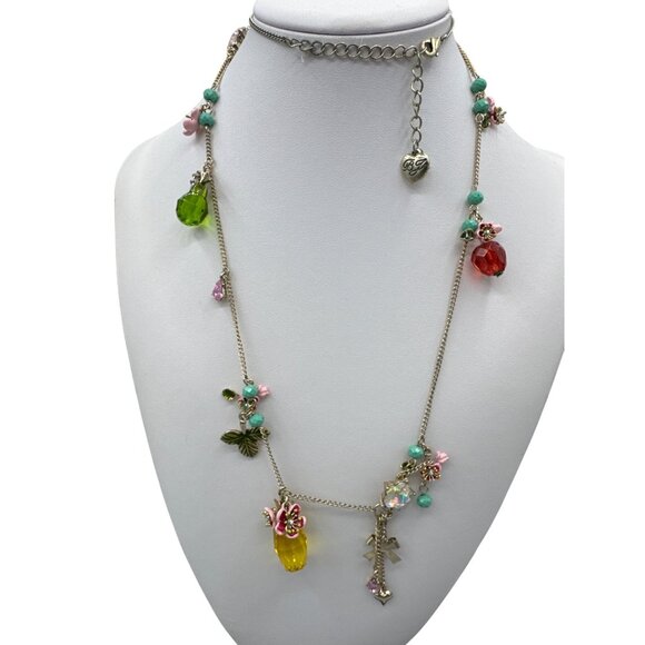 Betsy Johnson Pineapple Pendant & Floral Charm Necklaces set Matching Earrings - Picture 2 of 9
